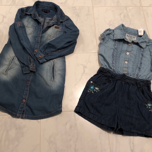 Girls denim dress and shorts jumpsuit.